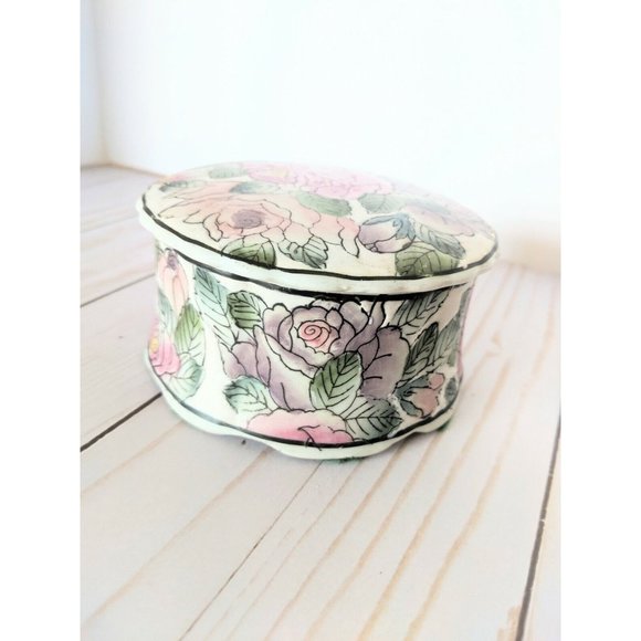 Vintage Andrea By Sadek Large Watercolor Porcelain Trinket Box With Lid - Picture 5 of 8